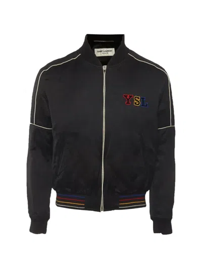 Pre-owned Saint Laurent Logo-embroidered Bomber Jacket In Black