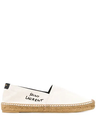Saint Laurent Logo-embroidered Canvas Espadrille Flat In Neutral