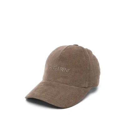Saint Laurent Logo-embroidered Corduroy Baseball Cap In Pattern