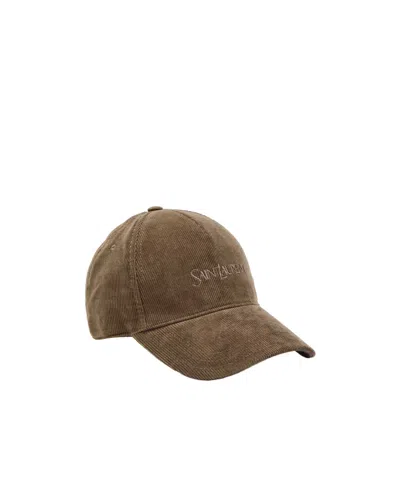 Saint Laurent Logo-embroidered Corduroy Cap In Yellow