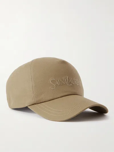 Saint Laurent Cappuccino Cotton Blend Baseball Cap In Brown