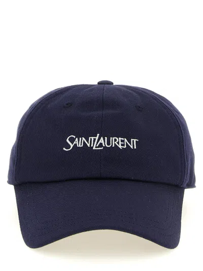 Saint Laurent Logo-embroidered Cotton Baseball Cap In Navy