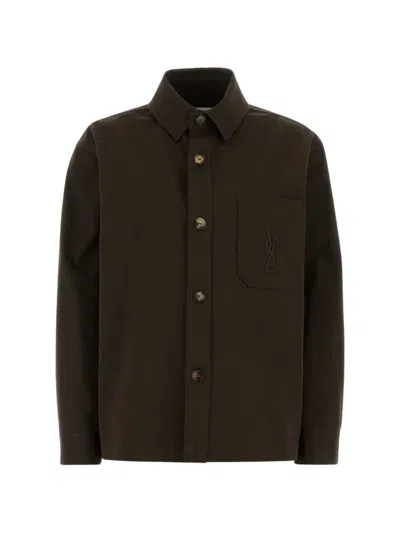 Saint Laurent Logo-embroidered Cotton Jacket In Brown