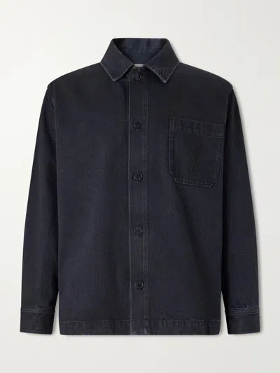 Saint Laurent Cassandre Overshirt In Cotton Linen Garbardine In Black