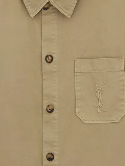 Saint Laurent Logo-embroidered Cotton Shirt In Neutral