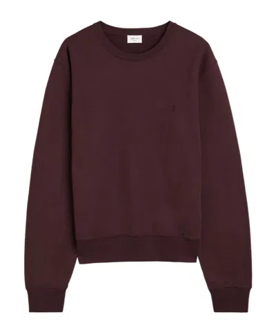 Saint Laurent Logo-embroidered Cotton Sweatshirt In Burgundy
