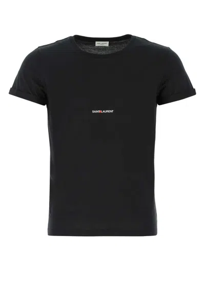 Saint Laurent Logo-embroidered Cotton T-shirt In Black