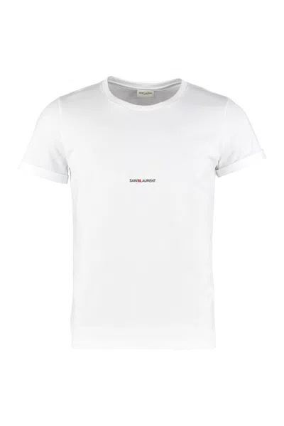 Saint Laurent Logo-embroidered Cotton T-shirt In White