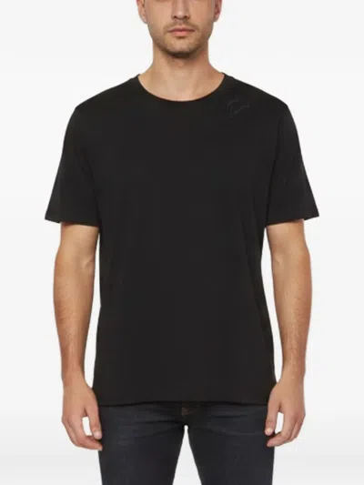 Pre-owned Saint Laurent Logo-embroidered Crew-neck T-shirt In Black