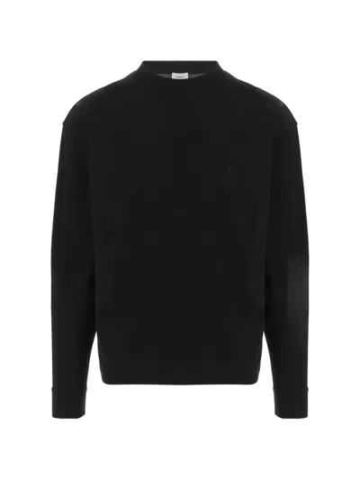 Saint Laurent Logo-embroidered Long-sleeve T-shirt In Black