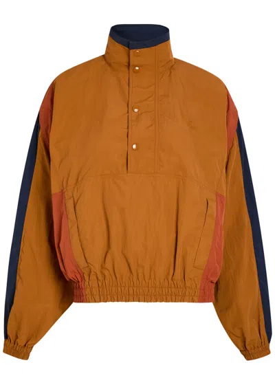 Saint Laurent Logo-embroidered Panelled Shell Jacket In Brown