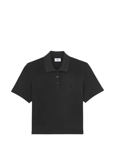 Saint Laurent Logo-embroidered Piqué Polo Shirt In Black