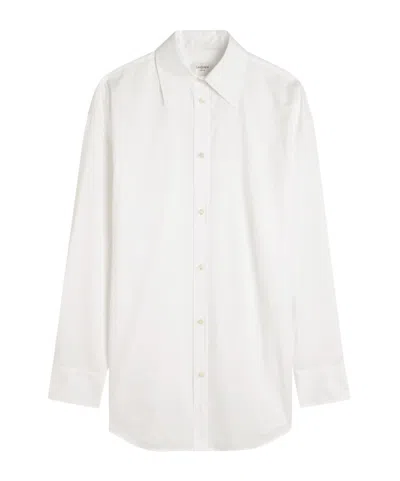 Saint Laurent Logo-embroidered Striped Cotton Shirt In White