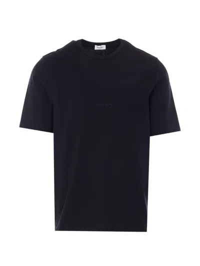 Saint Laurent Logo-embroidered T-shirt In Blue