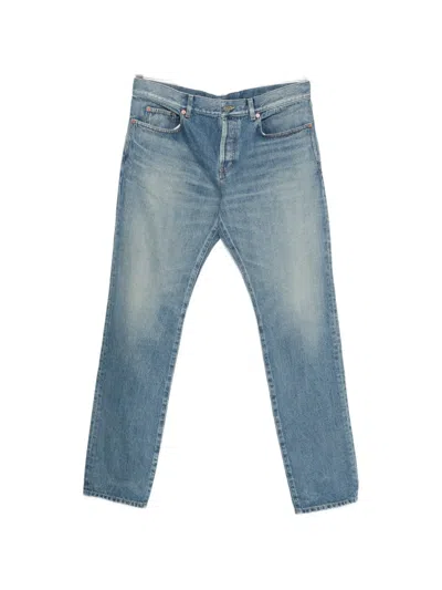 Saint Laurent Relaxed Denim Trousers Faded Wash Design In Blue