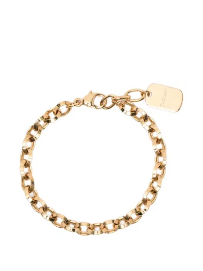 Saint Laurent Logo-plaque Cable-link Bracelet In Gold