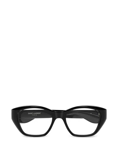 Saint Laurent Logo-plaque Cat-eye Glasses In Blue