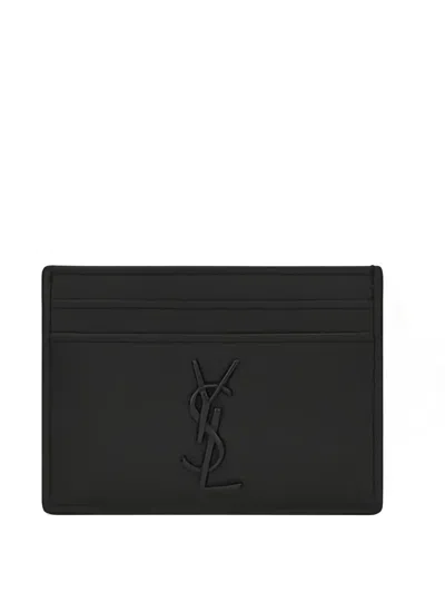 Saint Laurent Logo-plaque Leather Cardholder In Black