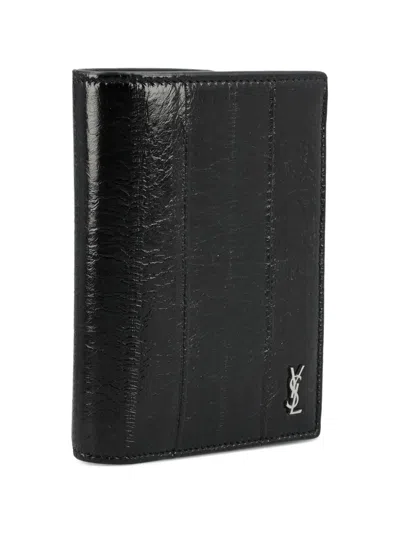 Saint Laurent Logo-plaque Leather Wallet In Black