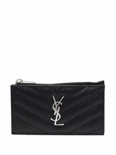 Saint Laurent Logo-plaque Quilted Wallet In Brown