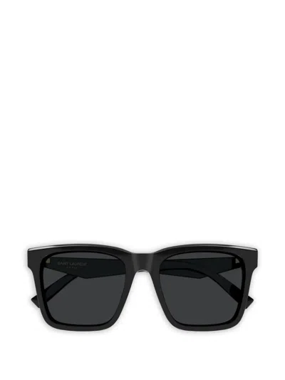 Saint Laurent Logo-plaque Square-frame Sunglasses In Black