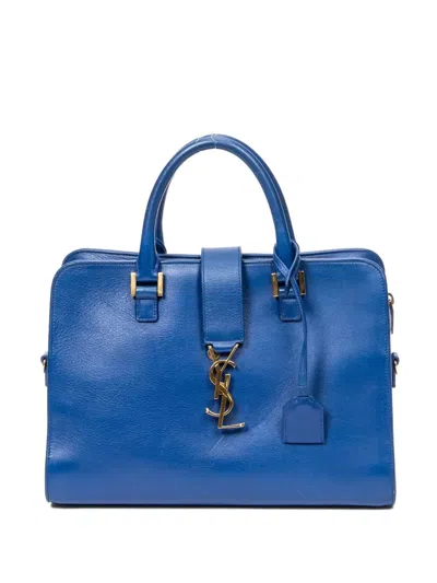 Pre-owned Saint Laurent Logo-plaque Top-handle Tote Bag In Blue