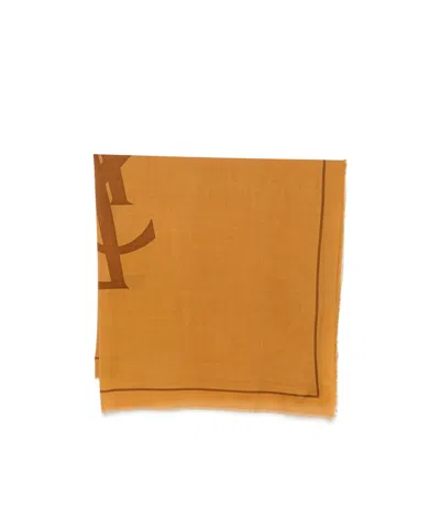 Saint Laurent Logo-print Frayed Scarf In Orange