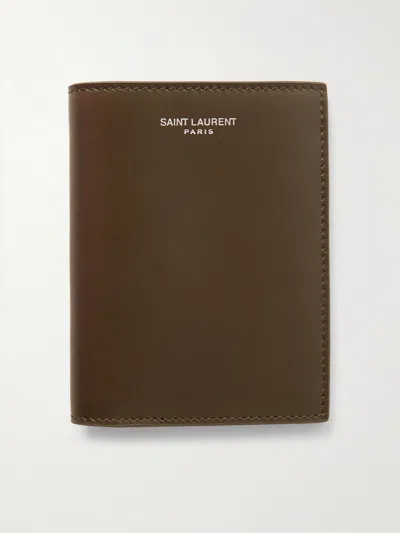 Saint Laurent Logo-print Leather Bifold Wallet In Green