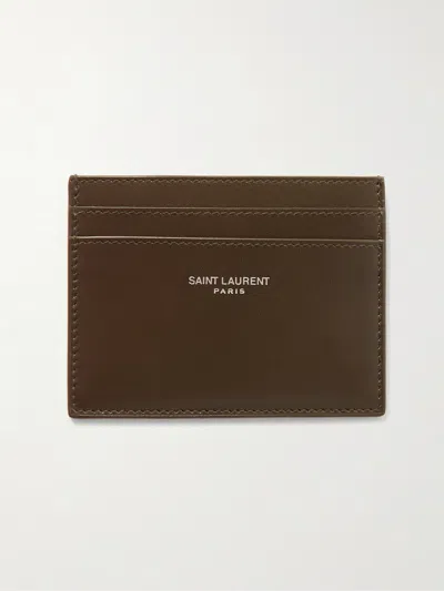 Saint Laurent Logo-print Leather Cardholder In Green
