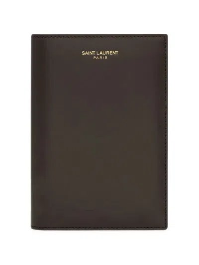 Saint Laurent Logo-print Passport Case In Brown