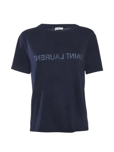Pre-owned Saint Laurent Logo-print Short-sleeve T-shirt In Blue
