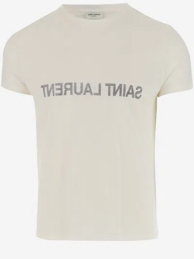 Saint Laurent Logo-printed Cotton T-shirt In White