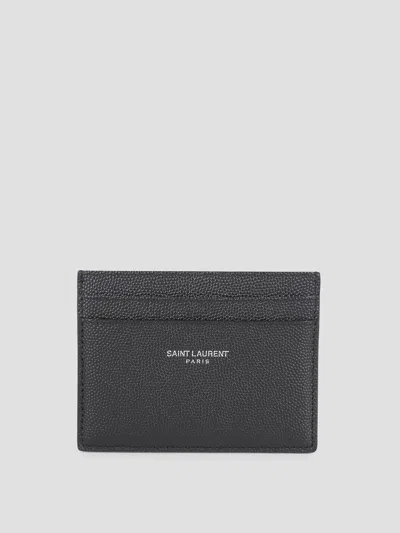 Saint Laurent Mini Leather Card Holder In Black