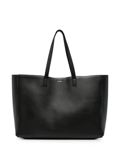 Saint Laurent Logo-stamp Leather Tote Bag In Black