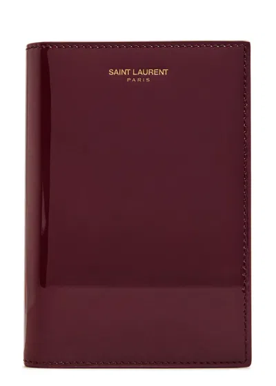 Saint Laurent Logo-stamped Patent Leather Passport Holder In Burgundy