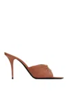 Saint Laurent Lola 90 Mules Smooth Leather Draped Jersey In Brown