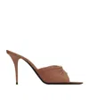 Saint Laurent Lola 90 Mules Smooth Leather Draped Jersey In Brown