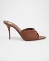 Saint Laurent Lola 90 Mules Smooth Leather Draped Jersey In Dark Cappucino