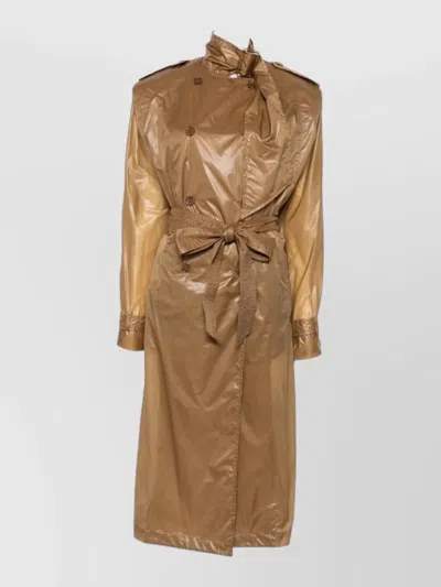 Saint Laurent Long Belted Trench Coat Buttoned Cuffs In Neutral