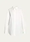 Saint Laurent Pointed Collar Long-sleeve Button-down Silk Blouse In Multi Choc