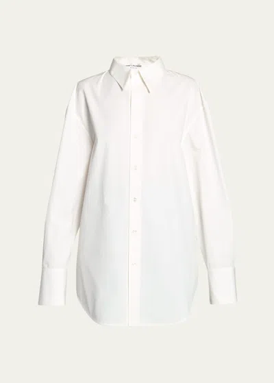 Saint Laurent Pointed Collar Long-sleeve Button-down Silk Blouse In White