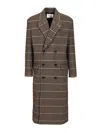 Saint Laurent Long Checked Wool Coat Coats Multicolor In Gray