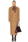 Saint Laurent Long Coat In Brushed Cashmere And Wool In Brown