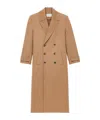 Saint Laurent Long Coat In Brushed Cashmere And Wool In Black