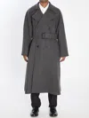 Saint Laurent Long Coat In Cashmere In Gray