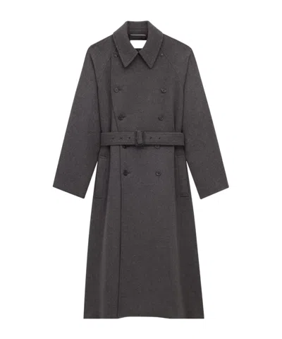 Saint Laurent Long Coat In Cashmere In Gray