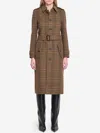 Saint Laurent Long Coat In Prince Of Wales Wool In Brown