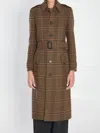 Saint Laurent Long Coat In Prince Of Wales Wool In Brown