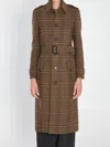 Saint Laurent Long Coat In Prince Of Wales Wool In Brown
