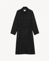 Saint Laurent Long Coat In Grain De Poudre In Black